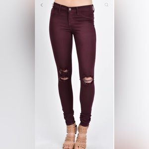 Kancan Burgundy Distressed Jeans Size 9/28